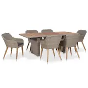 7 Piece Outdoor Dining Set with Cushions Poly Rattan vidaXL