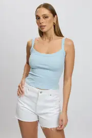 Blue Singlet Scoop Neck Rib - Size 14L, Women's Singlet