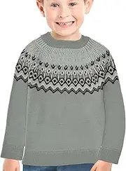 EviKoo Children's Knit Pullover Sweater - Retro Boys Round-Neck Pullover Sweaters Kids - Sweater Pullover with Stripe and Geometry Pattern for Children in Fall Winter