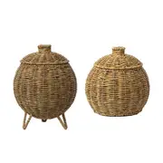Hand Woven Storage Container with Lid Tabletop Basket Sundries Holder Organizer