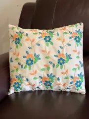 Pillow cover/ Throw Cushion Cover, Embroidered, 16 Inches, Floral, Cream, Boho