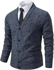 [Generic] Men's V-Neck Single Breasted Ribbed Patchwork Knitted Cardigan Jacket Solid Color Casual Slim Fit Business Sweater Cardigan