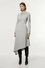Petite Technical Crepe Tailored Metal Zip Detail High Low Midi Dress