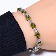Heart - Peridot & Cubic Zirconia 925 Sterling Silver Tennis Bracelet 7.99" B5709