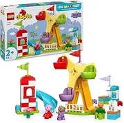 LEGO DUPLO Peppa Pig Funfair Toy for 2+ Year Old Girls & Boys, Building Set for Toddlers with a Big Wheel, Slide, and 3 Animal Figures incl. Danny Dog & Candy Cat, Educational Kids Toys 10453
