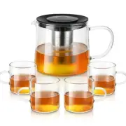 Glass Teapot 34oz/1000ml with 4 Pack Tea Cups Gift Set Removable Stainless St...