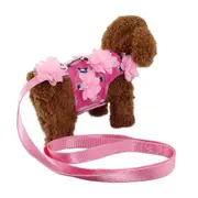 Soft Breathable Denim & Canvas Dog Harness With 3D Lace Flowers Size L Pink
