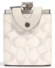 Coach Flask - Signature Chalk Calf Leather - Black Antique Nickel - CJ740 NWT
