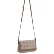 Pierre Cardin Canvas Print/Leather Trim Flap Cross Body Bag - Beige