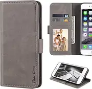[Shantime] Stylish Leather Wallet Case Compatible with Tecno Spark 10 5G, Magnetic Shockproof Flip Cover with Card Holders, Photo Frame and Kickstand(Gray)