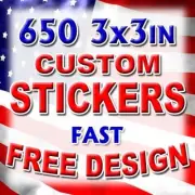 650 3x3 Custom Printed Full Color Outdoor Vinyl Bumper Sticker Decal Bulk Lot