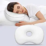 Nockovi Piercing Pillow for Side Sleepers with Ear Hole, 12x18Inch White Velvet Mini Orthopedic Support Pillow for Ear Pain Relief
