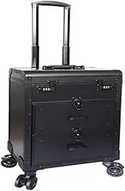 [Gkaikpe] Makeup Train Case,Travel Makeup Trolley, Rolling Makeup Train Case with Drawers， Travelling Trolley Box, Beauty Nails Case, Retractable Handle， 360°Universal Wheels, Black, 35x23x59.5cm