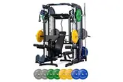 Reeplex CX3 Multi Gym + Adjustable Bench + 100kg Coloured Bumper Plates + Barbell + Leg Press + Jammer Arms