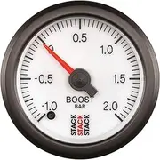 Stack ST3361 White 52mm -1 to +2 Bar Universal T-Fitting Professional Stepper Motor Boost Pressure Gauge