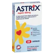 Astrix Aspirin 100mg 28 Capsules Enteric Coated Prevent Heart Attacks Strokes
