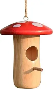 Hummingbird Nest | Humming Bird Box for Nesting - Wooden Mushroom Cottage Animal Shelter Garden Hut for Outdoor Yard Tree Balcony Patio Courtyard