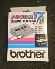 Brother P-Touch 1/4" 50 Ft Black on White Tape Cassette