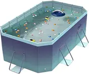 Jessie Foldable Pool For Kids And Adults Non Inflatable Frame Above Ground Outdoor Swimming Pool Blue Kiddie Pools Thickened Support Dog Pool Garden Backyard (118.11 IN)
