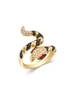 Bloomingdale's Fine Collection Ruby & Black & White Diamond Snake Bypass Ring in 14K Yellow Gold