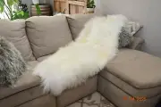 Natural Double Icelandic Sheepskin Rug,Pelt,Throw,Pet Bed Cream/white D-3 27x77