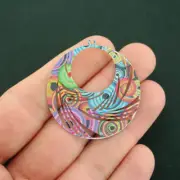 2 Filigree Circle Charms Rainbow Enamel Stunning Spiral Design - E614