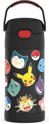 THERMOS FUNTAINER Water Bottle with Straw - 12 Ounce, Pokémon - Kids Stainless S