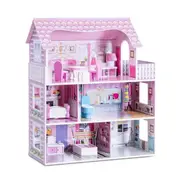 Costway 3-Tier Doll House Kit Wood Dreamhouse Playset Full Furniture DIY Pretend Play Toy