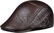 KJIASDFE Winter Hats,The Elderly Real Leather Beret Cowhide Flat Cap Keep Warm Winter Fashion 55-60cm Brown