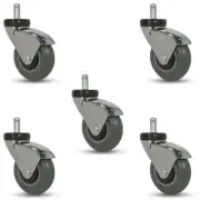 5-Pack 3-Inch Chrome Casters - Soft Thermo Rubber Gray Wheels for Chairs & Furni