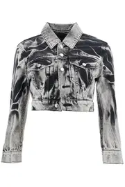 [ALEXANDER WANG] ALEXANDER WANG cropped denim jacket with acid wash S Black