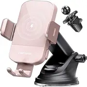 [CHGeek] Wireless Car Charger, 15W Fast Charging Auto Clamping Car Charger Phone Mount Phone Holder fit for iPhone 15 14 13 12 11 Pro Max Xs, Samsung Galaxy S25 Ultra S24 S23 S22, S21, S20, Pink
