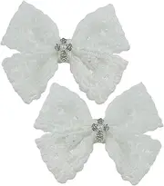 White 2.6 Inches Lace Bow Baptism Christening Bow with Small 1.4 Inches Alligator Clip