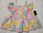 NWT Cynthia Rowley Girls Floral Fruit Pattern Shirt Smocked Size Small 5/6