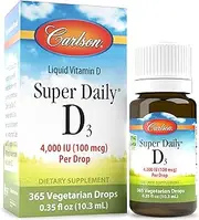 Carlson - Super Daily D3, 4000 IU per Drop, 1-Year Supply, Heart & Immune Health, Liquid Vitamin D3, Unflavored, 365 Drops