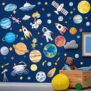 Zonon Outer Space Astronaut Spacecraft Wall Decal Space Planet Sticker Solar System Decals Galaxy Astronaut Rocket Alien Wall Mural for Boys Kids Classroom Nursery Bedroom Home Decoration