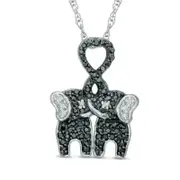 0.25 CT. T.W. Enhanced Black and White Natural Diamond Kissing Elephants Pendant in Sterling Silver