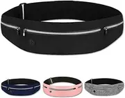 Running Belt for Men/Women, Waist Pack/Phone Holder for Running with Headphone Port, Water Resistant Fanny Pack, Reflective Strips fits Large Phone for Running, Hiking, Cycling（Black, Medium)