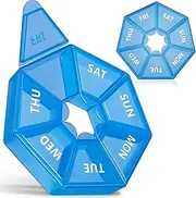 7-Sided Portable Pill Box Medicine Planner Small case (Seven Day Weekly Travel Container) Medication, Vitamin Holder Boxes Organizer Pillbox Dispenser Organizer, sorter & Reminder containers (Blue)
