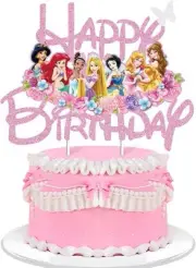 Princess Cake Toppers For Girls, Pink Glitter Princess Cake Decorations Castle