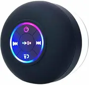 LED Bluetooth Shower Speaker, Mini Wireless Speakers, Waterproof Bluetooth Speaker with Suction Cup (Black)