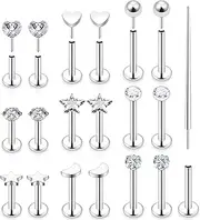 [Cisyozi] 20G 18G 16G Threadless Push in Nose Rings Studs With Fat Back 316L Surgical Steel Lip Labret Medusa Rings Studs Cartilage Tragus Helix Ear Earring Body Jewelry Piercing for Women Men 7mm Bars