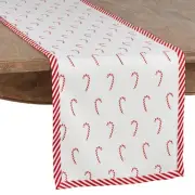 Peppermint Collection Candy Cane Print Table Runner, 16" x 90", Red