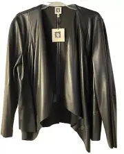 Anne Klein Jacket Blazer 1X Pleather Faux Leather Drape Cardigan Moto NWT $159