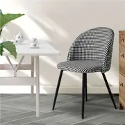 1 Set of 2 Levede Fabric Padded Dining Chairs - Black White Grid