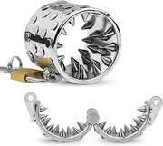 Lockable stainless steel spikes penis rings testicle rings with key and lock CBT ball stretcher metal pendant sex toy for men(B)