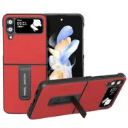 Abeel Kickstand Case For Samsung Galaxy Z Flip4 5g , Cross Texture Cowhide Leather Coated Pc Phone Cover