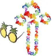 Berolle 5 PCS Hawaiian Fancy Dress Set with Hawaiian Garlands Pineapple Sunglasses Hawaiian Style Tropical Decoration for Party Beach Dance Performances