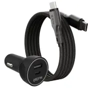 EFM EFC48CU932BLA Dual USB Port 48W Car Charger - With 1M Mag-Coil USB-C Cable