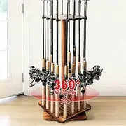 Fishing Rod Pole Holders for Garage 360 Degree Rotating Fishing Pole Rack, Spinning Floor Stand Holds up to 16 Rods Wood Fishing Gear Equipment Storage Organizer, Fishing Gifts for Men